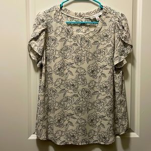 White and Black Flower Print Blouse